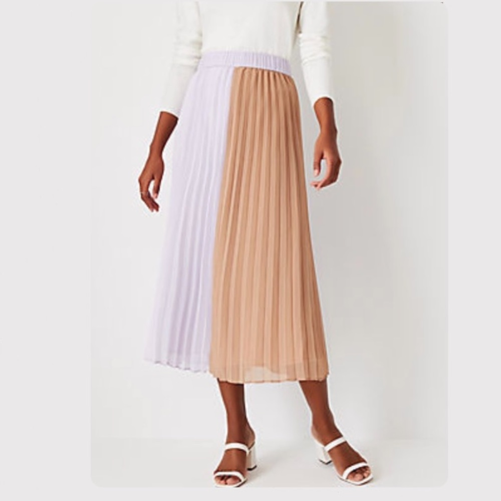 Ann Taylor Colorblock Pleated Midi Skirt